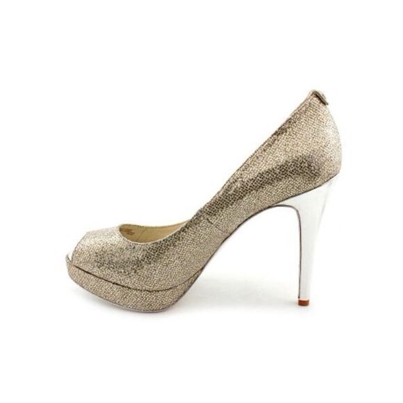 Michael Kors Gold Glitter Milan Platform Peep-Toe Pumps - Size 8.5 - Picture 6 of 16